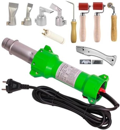 Profesional 1600W Pistola de soldadura de plástico para trabajos de soldadura de plástico, pistola de aire caliente PE, soldadura con pistola, iluminación LED, con boquillas de soldadura plana, rollo