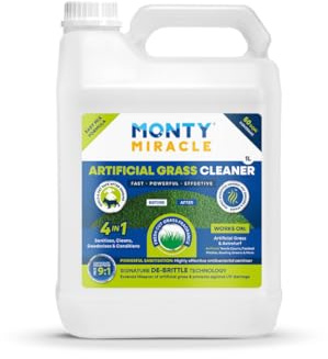 Monty Miracle Artificial Grass Cleaner - Pet Safe Dog Urine Odour Eliminator - Super Concentrate - UV Protection De-Brittle Technology - BS EN 1276 Certified - UK Made Fresh Cut Grass Scent (1L)