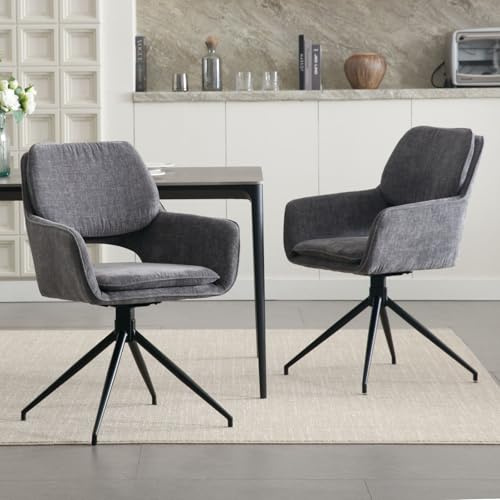 Ya-Home Esszimmerstühle 2er Set drehbar, Polsterstühle mit Armlehnen Drehstuhl Esszimmer Küchenstühle mit Metallbasis, Chenille, Grau