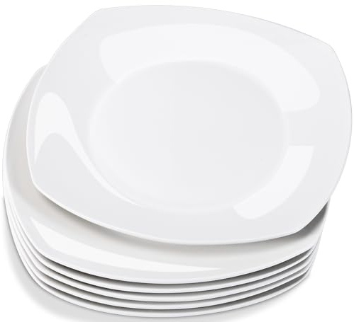 Kinmsito 6 Flache Teller, Weißer Salatteller, 27 Cm | Porzellan Speiseteller für Haushalt and Gastronomie, für Spülmaschine and Mikrowelle