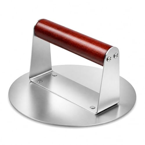 Solvio Thickened Stainless Steel Smash Burger Press, 6.3 Inch Burger Smasher with Heat-Resistant Wood Handle, Heavy Duty Meat Press for Bacon, Steak, Griddle & BBQ Accessories