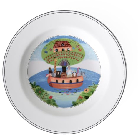 Villeroy und Boch Design Naif Suppenteller Arche Noah, 21 cm, Premium Porzellan, Weiß/Bunt