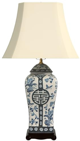 ORIENTAL FURNITURE Lámpara de Flores, Color Azul y Blanco de 66 cm, para Muebles orientales