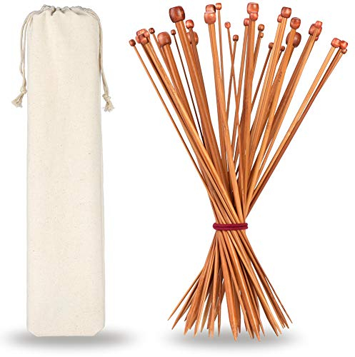 H&S Bamboo & Wooden Knitting Needles Set (36 Pcs) Single Pointed Knitting Needles Long with Case