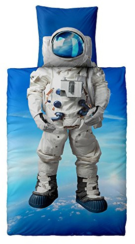 CelinaTex Fashion Fun Barnsängkläder 135 x 200 cm 2-delat bomull påslakan utrymme astronaut blå