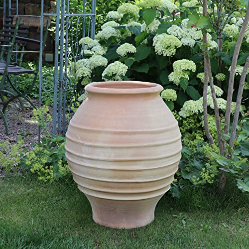 Kreta-Keramik frostfeste handgefertigte Terracotta Amphore für den Garten 60 cm hoch für Garten Terrasse, bepflanzbar, Agave 60