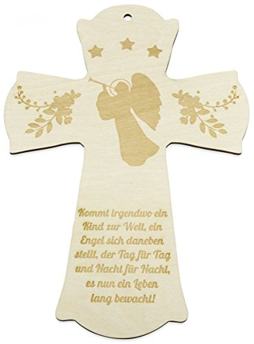 Cruz bautismal de madera con diseño de ángel, regalo para bautizo, nacimiento o comunión, 28 x 20 cm, regalo de bautizo para niñas y niños