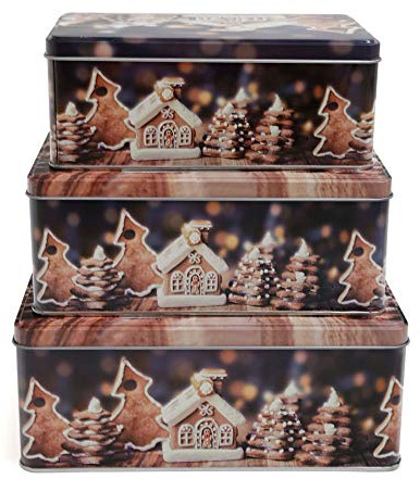 designfun KEKSDOSEN SET 3-TEILIG RECHTECKIG WEIHNACHTEN - MOTIV LEBKUCHENDORF