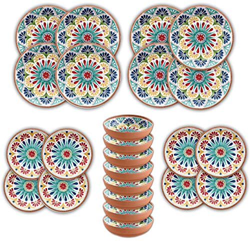 Purely Home Rio Medallion - Outdoor/Camping/BBQ Dinnerware Plastic/Melamine Set for 8 (24 Piece)