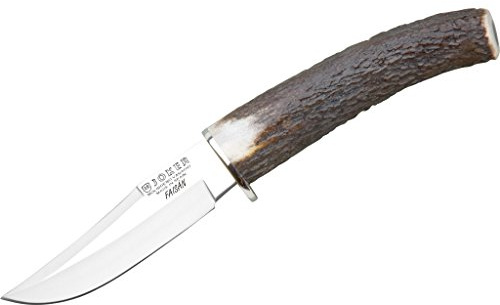 Joker Cuchillo de Caza Luchadera CC70 con Mango de Punta de Ciervo, Hoja de 10 cm MOVA, Incluye Funda de Cuero marrón, Herramienta de Pesca, Caza, Camping y Senderismo