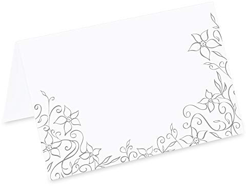 PRICARO Tischkarten Blumendekor, Silber, 50 Stück