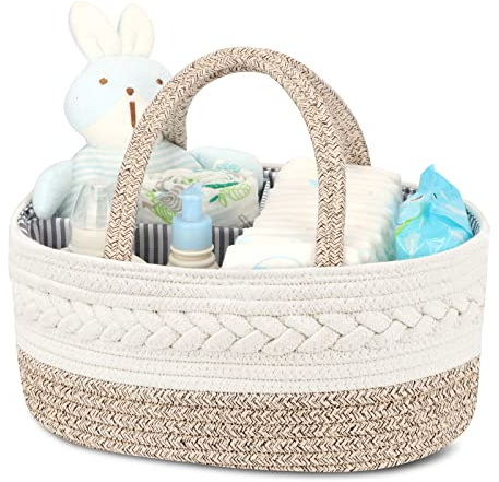 Maliton cesta bebe,Portátil cesta organizadora bebe,cesta cambiador bebe,organizador bebe,cesta regalo bebe,Adecuado para productos para el cuidado del bebé-Blanco Marrón