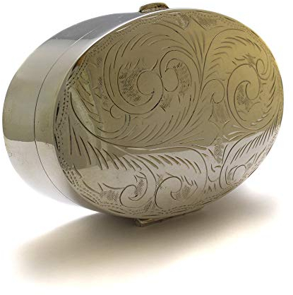 Loveyourdiamonds Große gravierte Pillendose aus 925 Sterling Silber