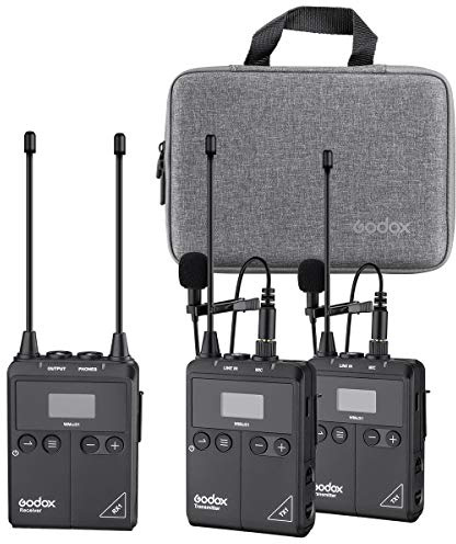 Godox Pro Real-time Monitoring Wireless Lavalier Microphone System WMicS1 Kit, 2x Transmitter TX1 + 1x Receiver RX1 with HD OLED, 96 Channel, Anti-image Interference, Adjustable RF, Long Endurance