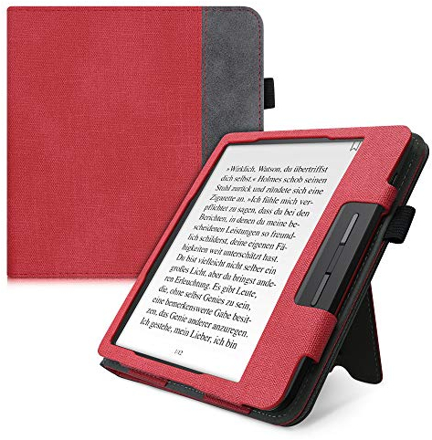 kwmobile Hülle kompatibel mit Tolino Vision 5 Hülle - Flip Case mit Handschlaufe - Kunstleder Cover - Rot Dunkelgrau