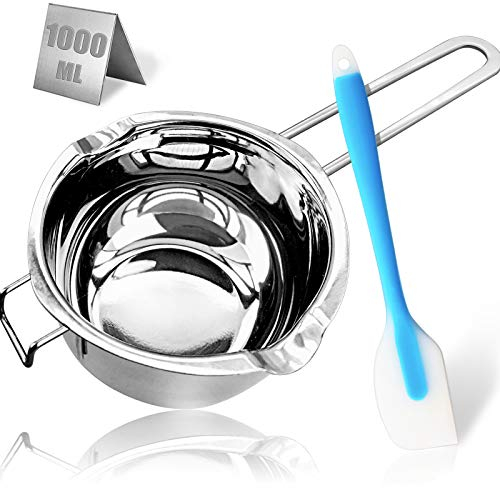 1000ML/1QT Bigger Double Boiler Chocolate Melting Pot,304 Stainless Steel Candle Making Kit, Melting Pot with Silicone Spatula for Melting Chocolate, Candy, Candle, Soap, Wax