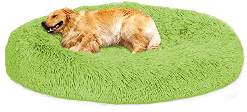 Loir Fluffy hundebett für große und extra große Hunde, 70 cm, Grün, Donut Weiches Plüsch Rundes hundekissen, Waschbar, Tiefschlaf