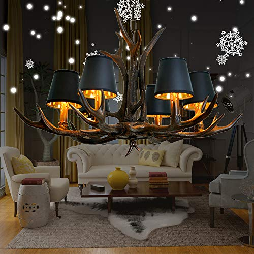 Geweih Hängelampe Retro Pendelleuchte Wohnzimmer Kerze Pendellampe Beleuchtung Kronleuchter Höhenverstellbar E14 * 6 Schlafzimmer Kerzenhalter Lampe Dekorative Licht