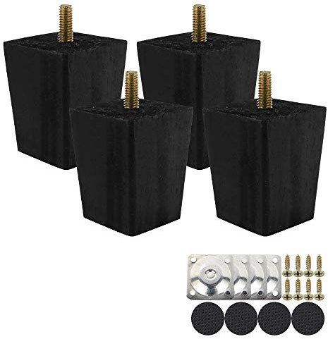Jetcloud Height Sofa Legs,4PCS Wooden Furniture Legs,Square Tapered Solid Replacement Furniture Armchair Cabinet Feet Legs Straight Wood Color for Ottoman Couch Dresser (6CM Black)