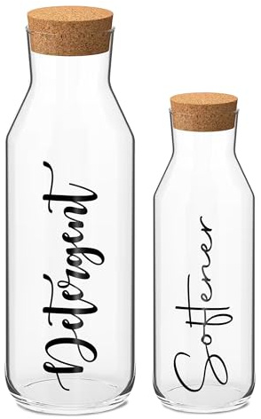 Print Maniacs CORKED GLASS JAR 500ml or 1 Litre Storage Bottle Reuseable Jar Laundry Mrs Hinch Storage Jar (Black, 1 x Litre x 1 x 500ml)