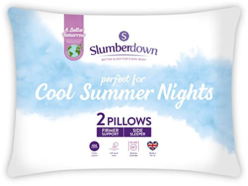 Slumberdown Cool Summer Nights Pillows 2 Pack - Breathable Firm Support Back & Side Sleeper Pillow for Hot Sleepers | UK-Made, Non-Allergenic, Washable (48 x 74cm)