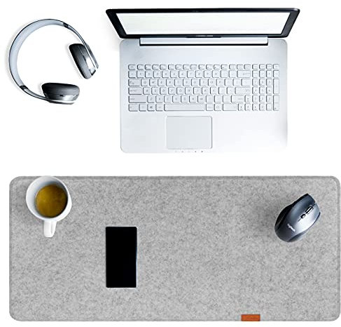Felt Desk Pad Office Desk Mat Extra Large Gray Mouse Pad Non-Slip Desk Protector Mats Gaming Mouse Pad Keyboard and Mouse Mat Laptop Keyboard Cover (Light Grey, 90×30cm)