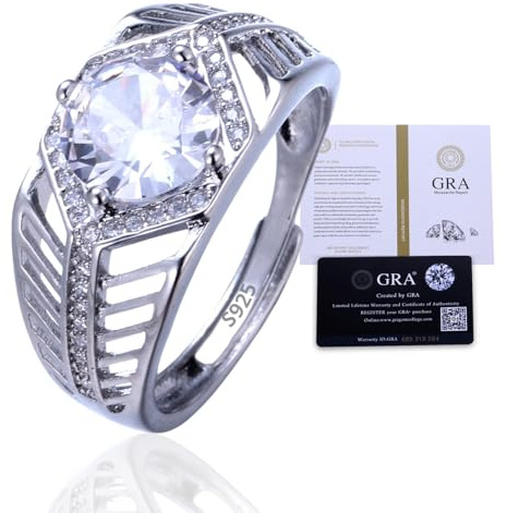 Halukakah Herren Moissanite Ring 925er Sterlingsilber mit 2 Karat Diamant und Zertifikat,2,0ct Luxusschmuck für Verlobungen,Verstellbare Größe,Marine Melodie,für Ehemann,Freund,Jubiläum,Hochzeit