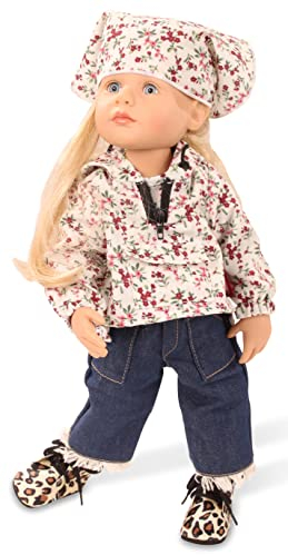 Götz 2211026 Little Kidz Grete Puppe - 36 cm große Multigelenk-Stehpuppe mit blonden Haaren und blauen Augen - 13-teiliges Set