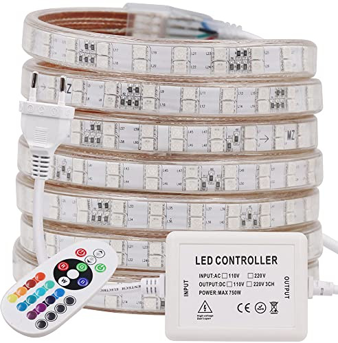 Wisada Doppelreihe RGB LED Streifen, 10M 220V 5050 120LEDs/m Flexibler Bunt Streifen, Innen Multi-Farbwechsel LED Lichtband mit 24 Tasten Fernbedienung und 750W RGB Regler für Schlafzimmer, Schrank