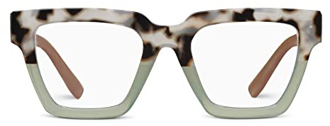 Peepers by PeeperSpecs Oprah's Favorite Women's Take a Bow Square Blue Light Blocking Reading Glasses - Chai Tortoise/Green +1.50