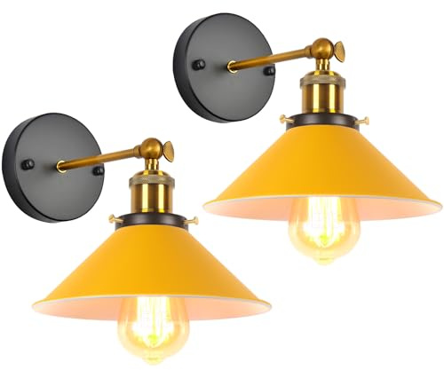 iDEGU 2 Stück Wandleuchten, Retro Wandlampe im Metall Lampenschirm mit 240° Verstellbare Moderne Deckenlampe Wandspots für Schlafzimmer Wohnzimmer Flur, 22CM (Orange-gelb)