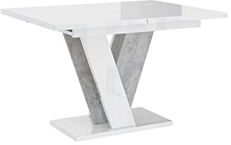 MEBLINI Esstisch Ausziehbar - Esszimmertisch Modern - Küchentisch - Säulentisch - Ausziehtisch - Dining Table - Esszimmertische - 120-160x90x75cm - Viney - Weiß Hochglanz/Betonoptik