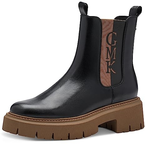 MARCO TOZZI by Guido Maria Kretschmer Damen Chelsea Boots mit Plateau zum Schlupfen, Schwarz (Black/Nature), 38 EU