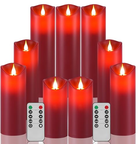 Da by LED-Kerzen, rot, Batteriekerzen, 9-teilige flammenlose Kerzen, 24-Stunden-Timer-Funktion, tanzende Flamme (Batterie nicht im Lieferumfang enthalten)
