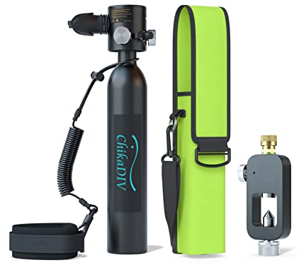CHIKADIV 0.5L Mini Tauchflasche Mit 5 Bis 10 Minuten Tragbare Tauchen Sauerstofftank Taucher Set Für Tauchübungen oder als Ersatzflasche A7 Black