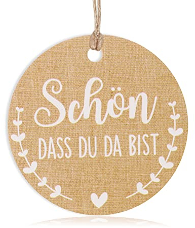 50 Stück Schön dass du da bist Anhänger Geschenkanhänger Hochzeit Etiketten Vintage Tags Gastgeschenke Deko Kommunion Konfirmation Papieranhänger zum Basteln Taufe