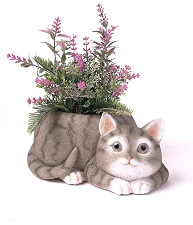 HAUCOZE Katze Blumentopf Modern Deko Tier Skulptur Garten Statue 23cm | Pflanzentopf für Sukkulent Kaktus,Resin Aufbewahrung für Kleinutensilien Geschenk für Bücherregal Schreibtisch