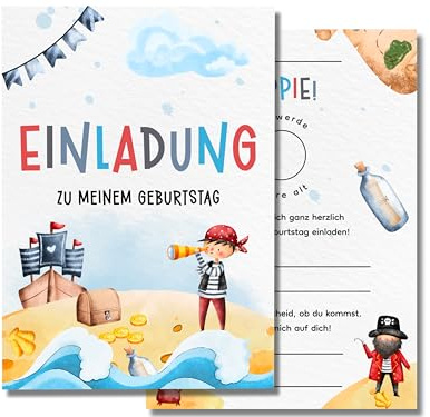 10er-Set Piraten Einladungskarten | Kindergeburtstag Einladungen | A6 Umweltfreundliche Partyeinladungen | Abenteuer auf hoher See | Schatzsuche Schnitzeljagd Seeräuber