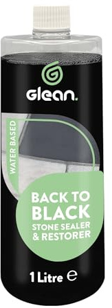 GLEAN Black Stone Restorer & Sealer | BLACK | 1 Litre | Impregnating Patio Sealer Restores Colour Of Faded Black Limestone, Slate, Marble & Concrete | Interior & Exterior Sealant