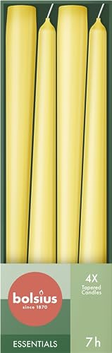 Bolsius Tapered Candles - Yellow - 4-Pack - 24.5 cm - Decorative Household Candles - Burning Time of 7 Hours - Unscented - Includes Natural Vegan Wax - Without Palm Oil