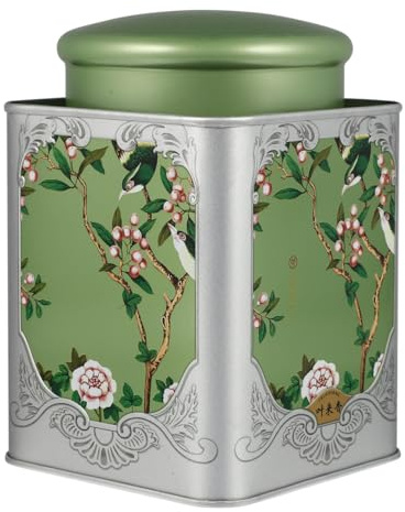 BESTonZON Tea Canister Square Tinplate Canister for Tea Bags Airtight Storage Container Metal Caddy with Lid for Household Candy Snacks