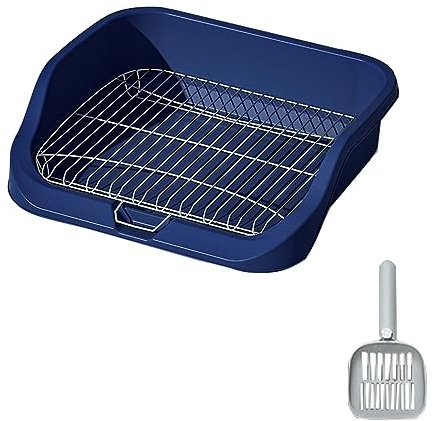 Flachbett-Hundetoilette, Edelstahl-Netzrahmen, hohe Einfassung, spritzwassergeschützt, abnehmbar, grau/blau (B,Blue)
