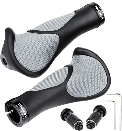 TOPCABIN Bicycles Handlebar Grips, Aluminum Lock-on Ergonomic Bike Grips, Cushion Vibrations Comfort Bike Handlebar Grips, Mountain MTB BMX Bicycles Grips for Scooter (Rubber Black/Grey)
