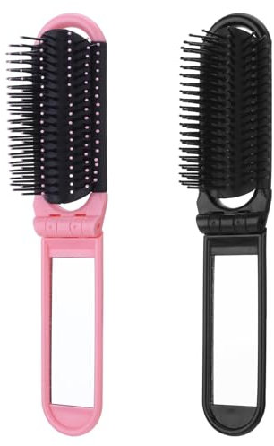 Travel Mini Hair Brush with Mirror, 2 PCS Folding Comb Massage Comb Compact for Purse, Wet Hair Brush for Women & Men