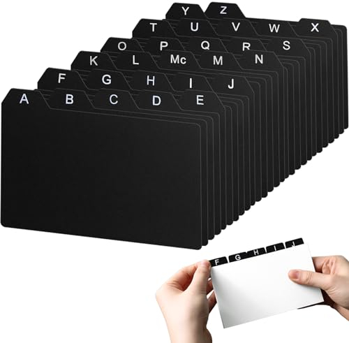 HIBOX 27 schwarze Karteikarten-Trennblätter, 12,7 x 8,9 cm, alphabetische Trennblätter, Kunststoff-Karteikarten, Führungen für Karteikarten, Organizer, Karteikartenhalter A-Z und Mc