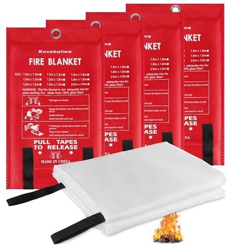 Kovshuiwe Fire Blanket for kitchen, 4pack 100x100cm Reusable Fiberglass Fire Emergency Blanket Fire Shelter Safety Cover for Kitchen, Car, Camping, Grilling, Office, Warehouse