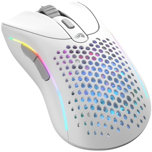 Glorious Gaming Model D 2 Wireless trådlös gamingmus - ergonomisk, superlätt 66 g, upp till 210 timmars batteritid, optisk 26K-sensor, 6 programmerbara knappar, 80 miljoner klick, fps, moba - vit
