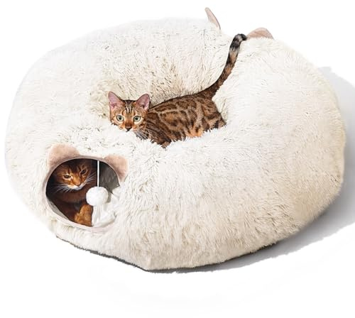 Katzentunnel mit Katzenbett für Indoor-Katzen, weicher Plüsch Peekaboo Katzenhöhle Donut-Tunnel, multifunktionaler Spielplatz-Spielzeug, Versteck für kleine, mittelgroße große Kätzchen, Kaninchen,