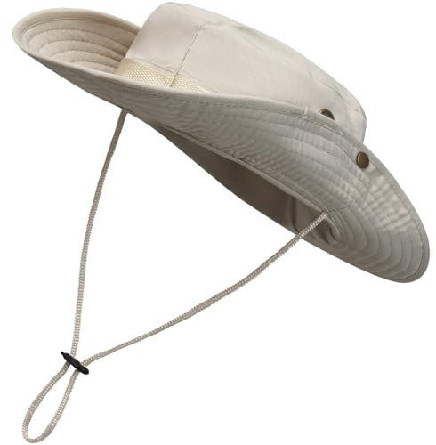 Hatstar UPF 50 Sonnenhüte mit breiter Krempe, Sommer-Mesh, UV-Schutz, Safari-Hut, zum Angeln, Wandern, Boonie-Hüte mit Kinnriemen, wasserabweissend und atmungsaktiv (sand)