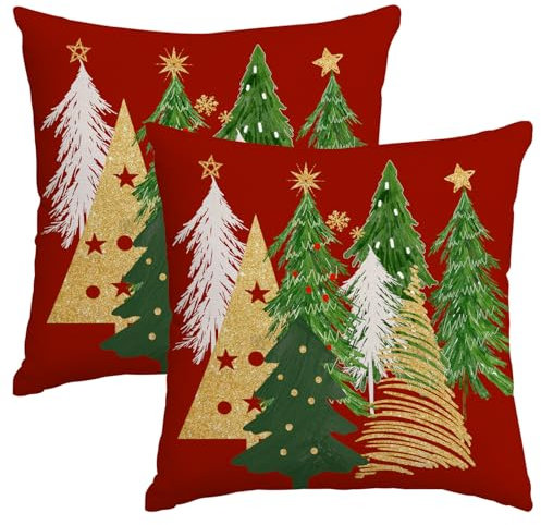 Miaikoe Christmas Cushion Covers 50x50 cm Set of 2 Christmas Tree Red Decorative Pillow Covers Winter Holiday Cushion Cases Decor for Home Couch Sofa